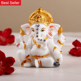 White and Golden Accents Shree Ganesha Table Top Idol