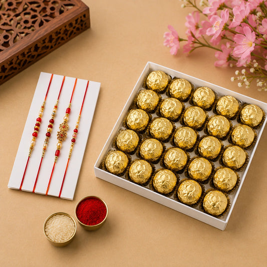 Set Of 4 Rakhi With Big Ferrero Rocher Chocolates
