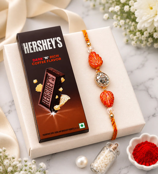 Leaf Beaded Rakhi with Hershey's Dark 'N' Rich Coffee Flavor Chocolate