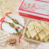 Colourful Charm Bhaiya Bhabhi Rakhi with Kaju Katli