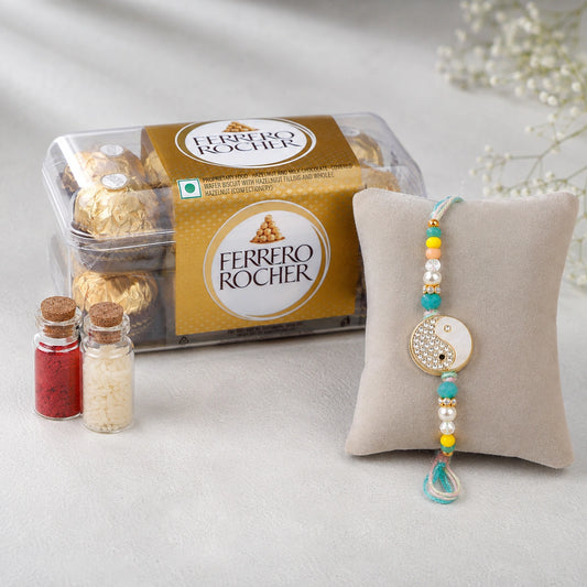 Yin Yang Beaded Rakhi with Ferrero Rocher (16 pcs)