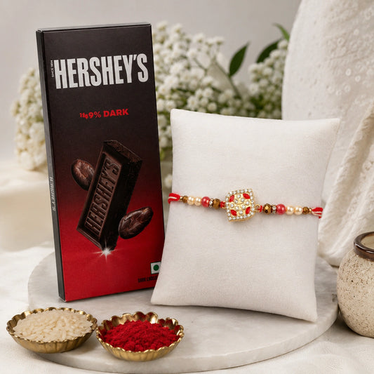 Kundan Charm Rakhi with Hershey's Dark Chocolate