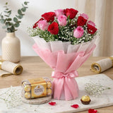 Red & Pink Roses with Ferrero Rocher Chocolate Bouquet