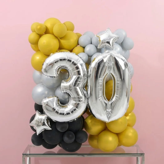 Silver Age Foil Balloon Stack Decor