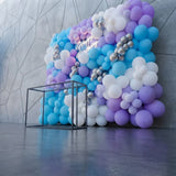 Blue & Lavender Balloon Wall with Neon Birthday Sign