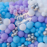 Blue & Lavender Balloon Wall with Neon Birthday Sign