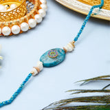 Blue Stone Floral Enamel Rakhi with Dry Fruits