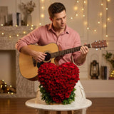 250 Red Roses Heart Shaped Arrangement with Guitarist
