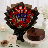 10 Red Roses With Chocolates and Chocolate Truffle Cake