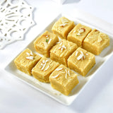 Auspicious Rakhi Hamper with Soan Papdi, Cashews & Ferrero Rocher Chocolate (3 Pieces)