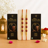 Set of 2 Rudraksha Rakhi with Premium Dark Chocolates | Sacred Rakhi Gift