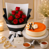 8 Red Roses With Eggless Butterscotch Cake