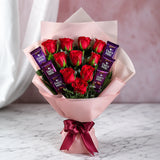10 Red Roses & Dairy Milk Chocolate Bouquet