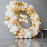 Golden Ring Balloon Arch with Neon Birthday Sign