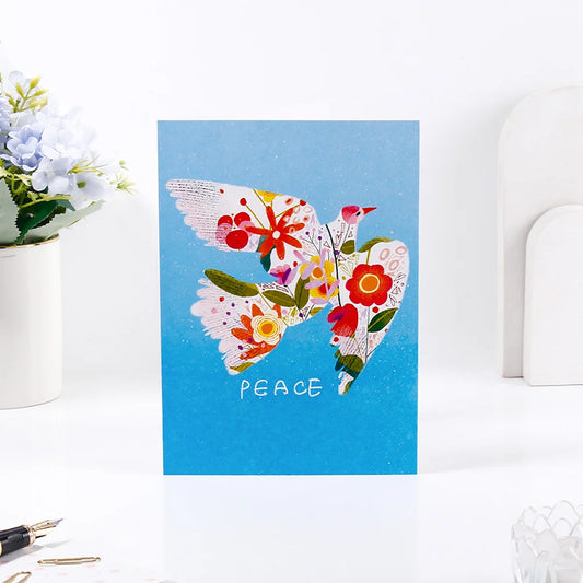 Pack of 50 Floral Peace Dove Blue Greeting Card