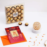 Special Ferrero Chocolate Tray and Diya with Greeting Card Gift Set