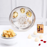 Silver Pooja Thali Set with Soan Papdi and Attar