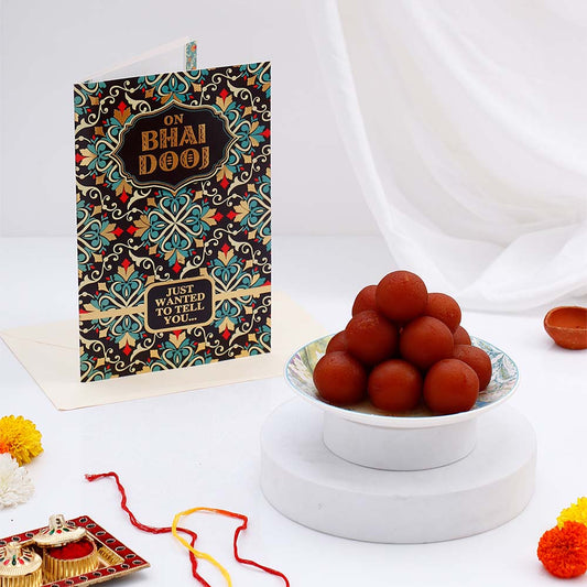 Loving Wishes Bhai Dooj Greeting Card with Gulab Jamun