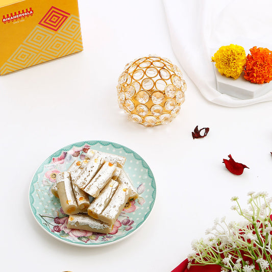 Crystal Candle Holder with Kaju Rolls