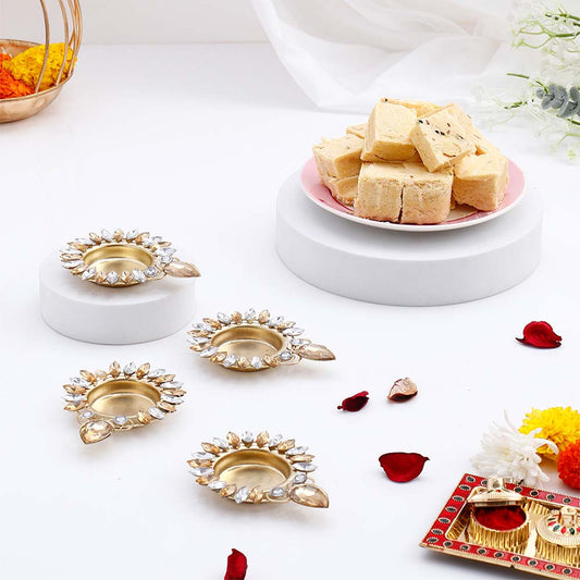 Handcrafted Diya Set of 2 with Soan Papdi