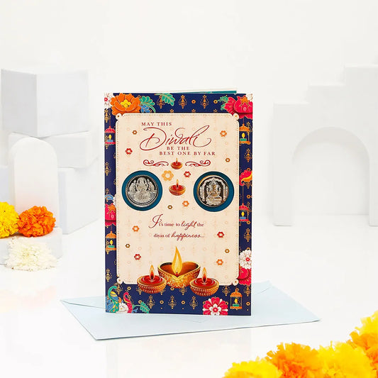 Diwali Aarti with Silver Coins Greeting Card