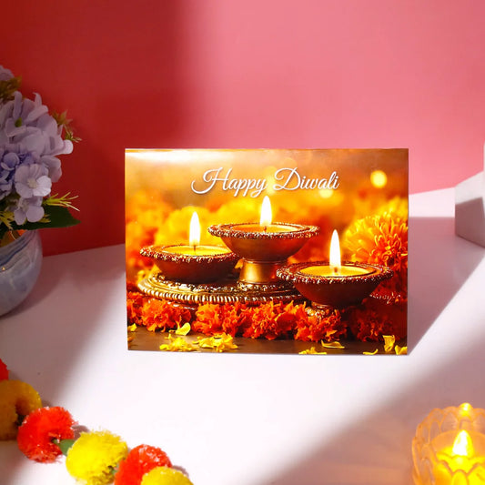 Pack of 50 Happy Diwali Brass Diyas Greeting Card