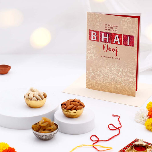 Wonderful Brother Bhai Dooj Greeting Card with Dry Fruits