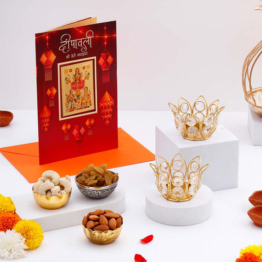 Beautiful Diwali Greeting Card with Diya and Dry Fruits