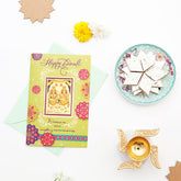 Akhand Jyoti Diya with Greeting Card and Kaju Barfi