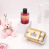 Pink Teddy Bear Keychain With Perfume and Ferrero Rocher