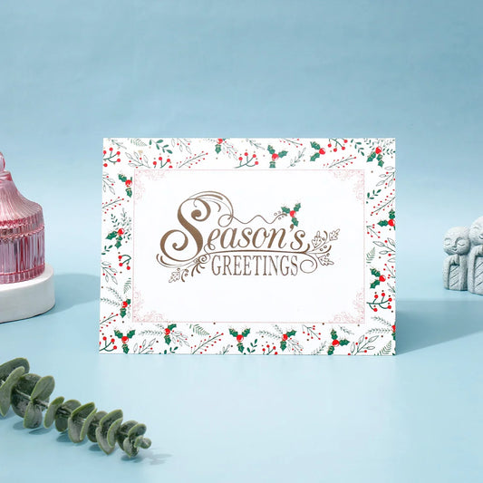 Pack of 50 Season's Greetings Holly Border Greeting Card
