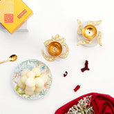 OM and Swastik Diya with Rasgulla