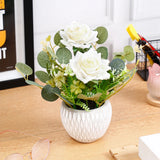 Artificial White Rose Bouquet in Ceramic Pot