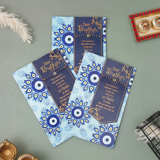 Pack Of 3 Amazing Evil Eye Rakhi with Greeting Card With Envelope