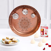 Copper Pooja Thali Set with Kaju Rolls and Attar