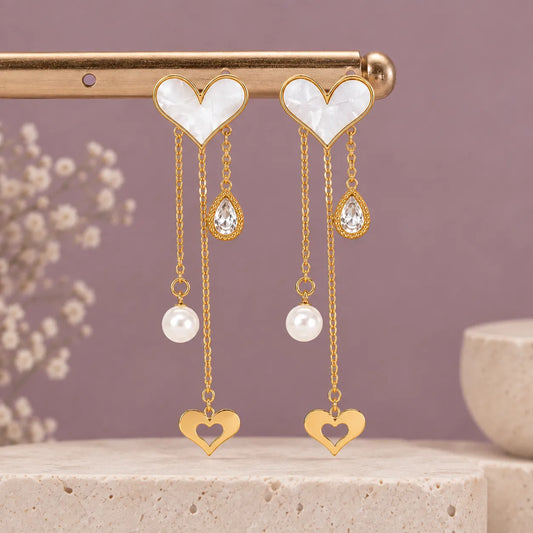 Pearl Heart Multi-Drop Stud Earrings | Stupid Cupid