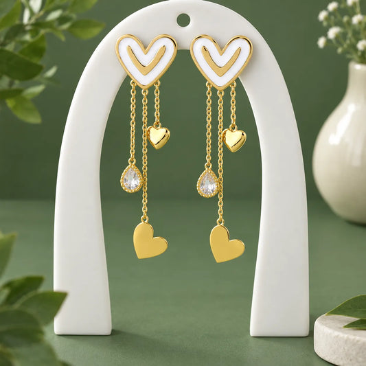 White Heart Chevron Multi-Chain Dangle Earrings | Stupid Cupid