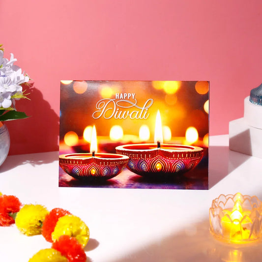 Pack of 50 Diwali Lit Diyas Greeting Card
