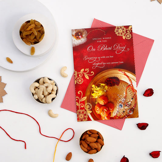 Special Wishes Bhai Dooj Greeting Card with Dry Fruits