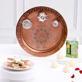 Copper Pooja Thali Set with Kaju Barfi and Attar