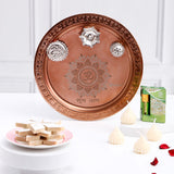 Copper Pooja Thali Set with Kaju Barfi and Attar