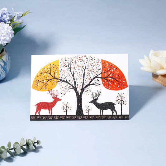 Pack of 50 Deer and Tree Folk Art Greeting Card