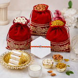 Archies Silver Om Charm Braided Rakhi with Kaju Roll and Dry Fruits