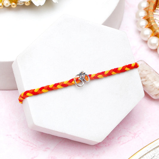 Archies Om Charm Braided Silver Rakhi