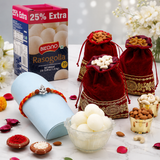 Archies Silver Ganesha Rudraksha Rakhi with Rasgulla and Dry Fruits