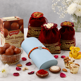 Archies Silver Om Trishul Rakhi with Gulab Jamun and Dry Fruits