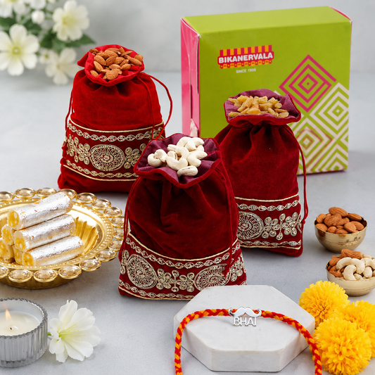Archies Silver Moustache Bhai Rakhi with Kaju Roll and Dry Fruits