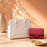 Ivory Structured Handbag and Red Wallet Combo