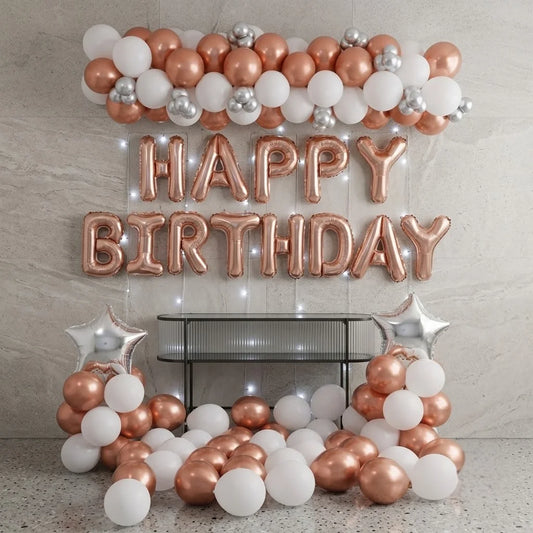 Rose Gold Happy Birthday Wall Decor with Fairy Lights