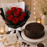 8 Red Roses With Eggless Chocolate Cream Cake
